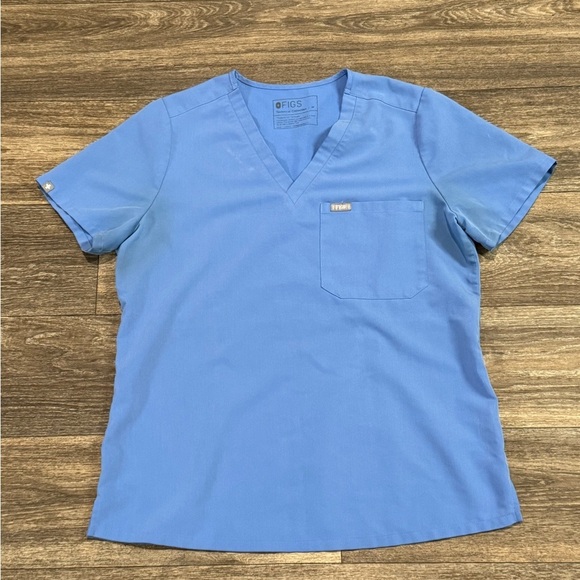 Figs Blue V Neck Scrub Top Women Medium PO 1747 - Picture 1 of 6